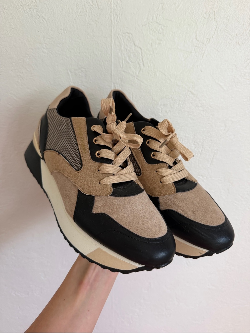 Renato Angi Beige and Black Women's Athletic Sneakers